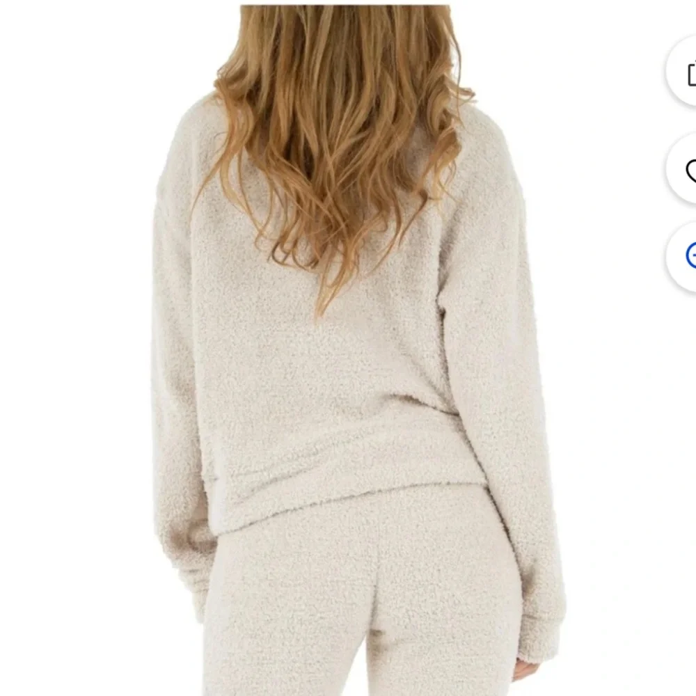 REWASH WOMEN BEIGE TEXTURED POCKETED LONG SLEEVE CREW NECK TOP AND PANTS SIZE XL
